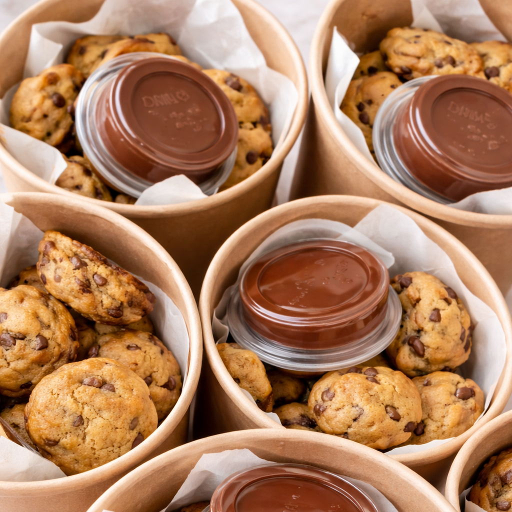 mini dessert cups with chocolate sauce